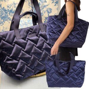 🆕 KURT GEIGER LONDON 🧿 NWOT Large Navy Recycled Nylon Quilted Tote Bag *FLAWED